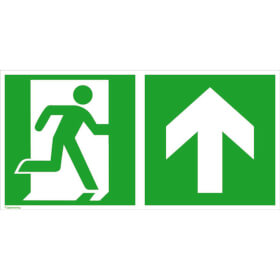 Fluchtwegschild - langnachleuchtend Notausgang rechts mit Zusatzzeichen:  Richtungsangabe aufwrts bzw. geradeaus