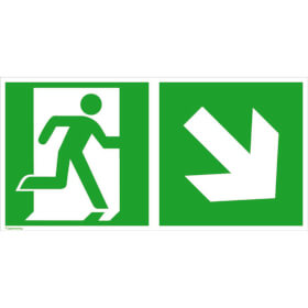 Fluchtwegschild - langnachleuchtend Notausgang rechts mit Zusatzzeichen:  Richtungsangabe rechts abwrts