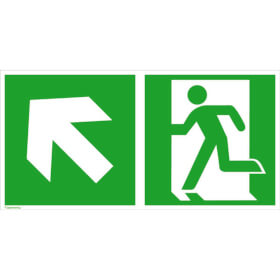 Fluchtwegschild - langnachleuchtend Notausgang links mit Zusatzzeichen:  Richtungsangabe links aufwrts