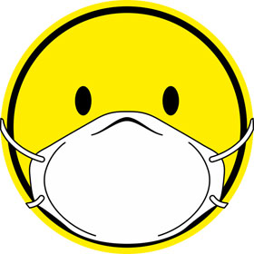 Aufkleber Corona Smiley - frhlich  -  Schutzmaske tragen