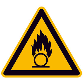 Warnschild auf Bogen Warnung vor brandfrdernden Stoffen
