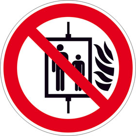 Verbotsschild Aufzug im Brandfall nicht benutzen