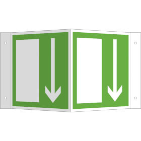 Rettungsschild - nachleuchtend Winkelschild,  Symbol:  Notausgang,  Material:  Alu