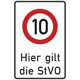 Verkehrsschild / Betriebs -  und Privatkennzeichnung Zeichen:  Zulssige Hchstgeschwindigkeit 10 km / h